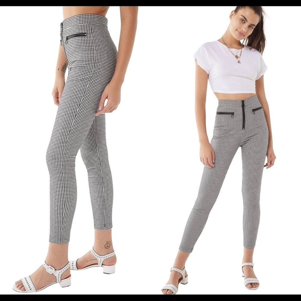 Urban Outfitters Susie Front Zip High Rise Ankle Length Gingham Pants Sz…